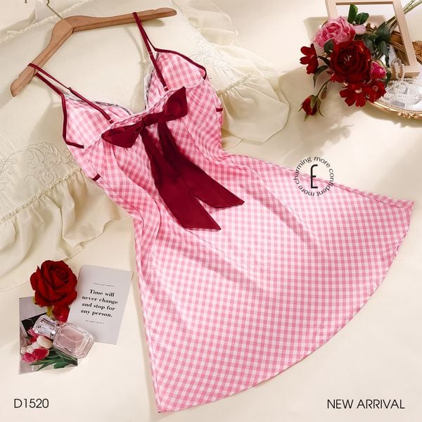  Váy caro nơ hồng D1520 