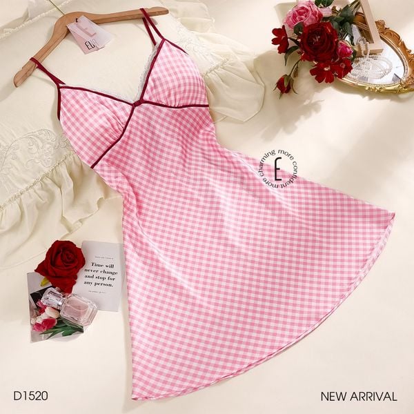  Váy caro nơ hồng D1520 