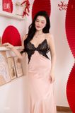  Xuân Nghênh - D2511 - Váy lụa satin phối ren dáng dài đệm ngực mỏng 