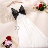  Xuân Nghênh - D2511 - Váy lụa satin phối ren dáng dài đệm ngực mỏng 