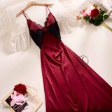  Xuân Nghênh - D2511 - Váy lụa satin phối ren dáng dài đệm ngực mỏng 