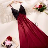  Xuân Nghênh - D2511 - Váy lụa satin phối ren dáng dài đệm ngực mỏng 