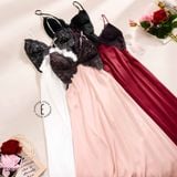  Xuân Nghênh - D2511 - Váy lụa satin phối ren dáng dài đệm ngực mỏng 