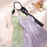  Pristine D2512 - Váy lụa cổ yếm 2 lớp 