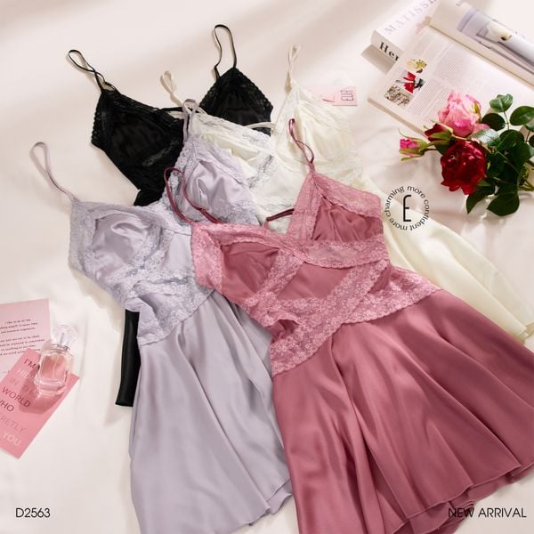  Váy lụa phối ren Babydoll D2563 