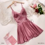  Darling Dress D2563 - Váy lụa phối lưới eo 
