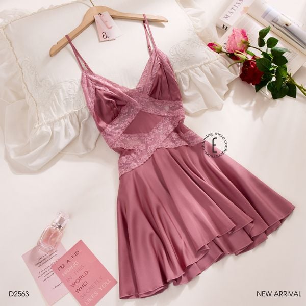  Váy lụa phối ren Babydoll D2563 