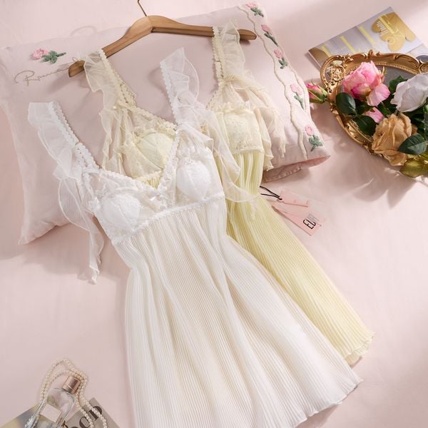  Luna D2602 - Váy lưới mềm phối ren đệm ngực mỏng 