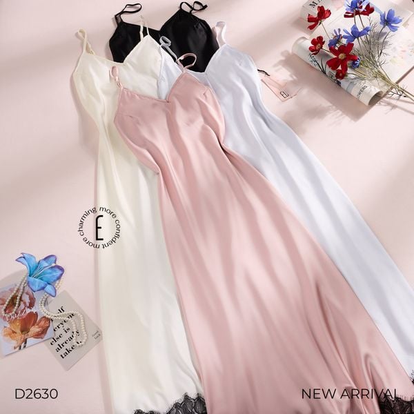  Rosalind D2630 | Váy lụa dài phối ren mềm 