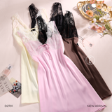  Velure D2701 - Váy lụa satin phối ren mềm 