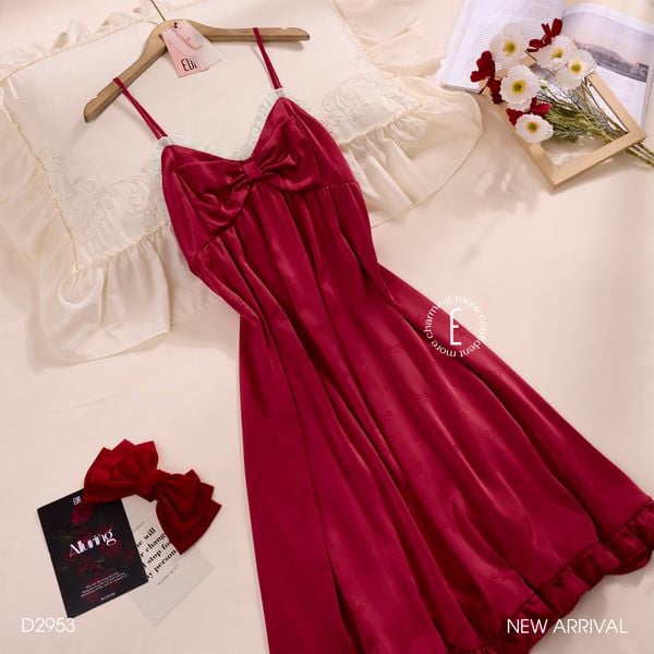  Váy lụa nơ đỏ D2953 