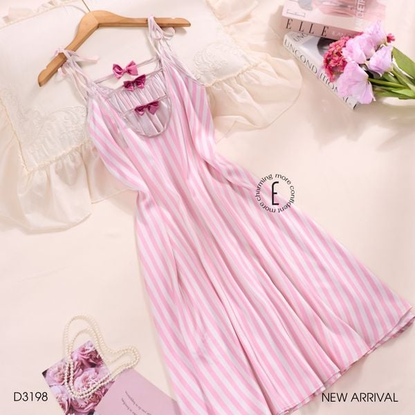  Váy lụa sọc hồng D3198 