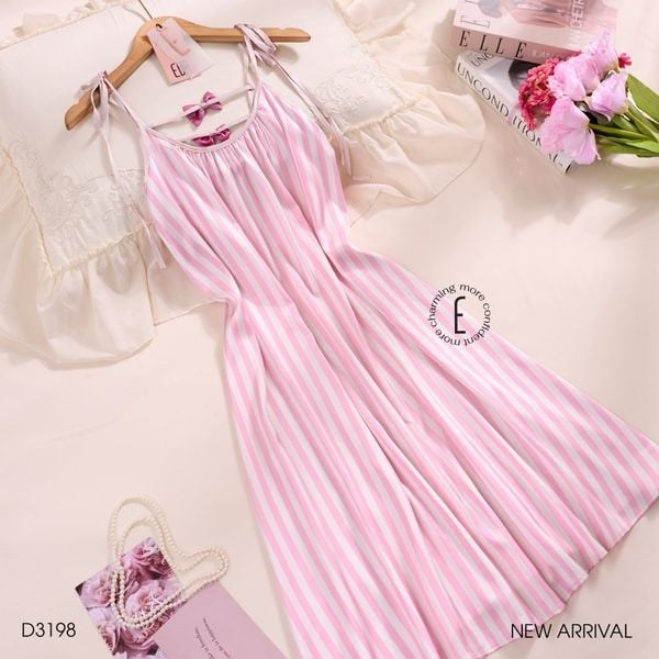  Váy lụa sọc hồng D3198 