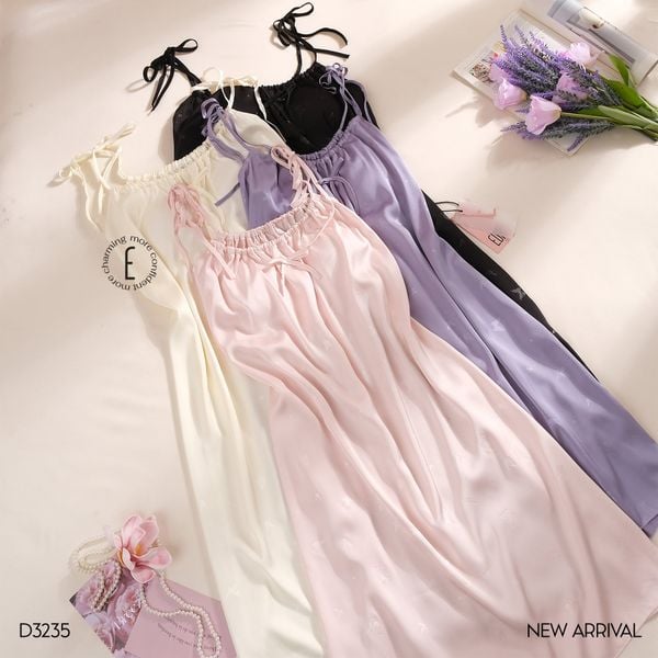  Váy lụa in hoa đệm ngực mỏng D3235 