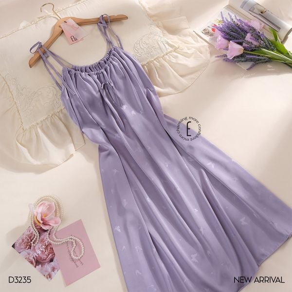  Váy lụa in hoa đệm ngực mỏng D3235 