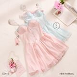  Váy lụa satin phối màu đệm ngực mỏng D3612 