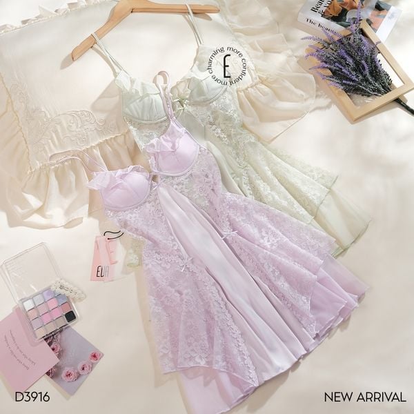  Váy 2 dây lụa phối ren D3916 