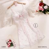  Celeste Dress D4808 - Váy lụa phối ren đệm ngực mỏng 