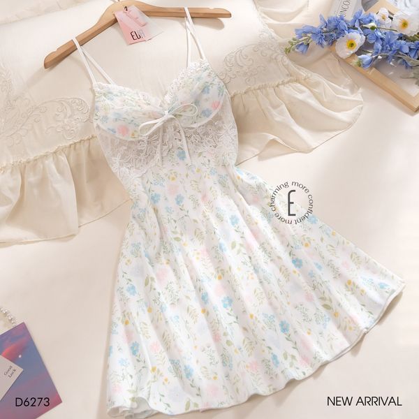  Váy lụa hoa nhí phối ren D6273 