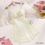  Plissé Dress D6979 - Váy lụa satin phối lưới 