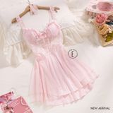  Plissé Dress D6979 - Váy lụa satin phối lưới 