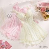  Plissé Dress D6979 - Váy lụa satin phối lưới 