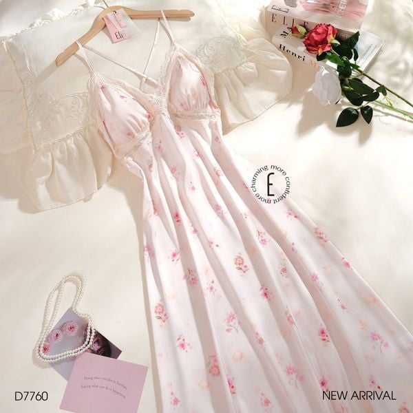  Váy lụa 2 dây hoa D7760 