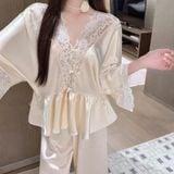  Splendor Pyjama - Bộ lụa vổ V phối ren PM3928 