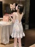  Váy lụa hoa nhí xanh D5915 