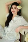  Pyjama lụa viền ren hoa nhí PM3832 