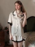  Poem PM3893 - Bộ pyjama lụa satin chấm bi phối ren 
