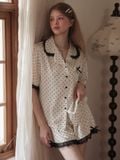  Poem PM3893 - Bộ pyjama lụa satin chấm bi phối ren 