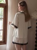  Poem PM3893 - Bộ pyjama lụa satin chấm bi phối ren 