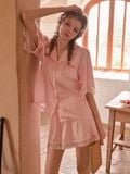  Bộ pyjama lụa sọc hồng PM3892 