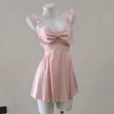  Váy lụa 2 dây nơ hồng D5923 