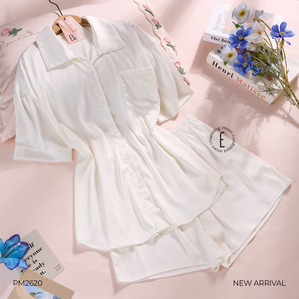  Serenity PM2620 | Bộ pyjama ngắn lụa satin trơn mềm 
