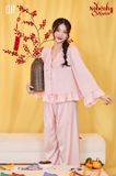  PM3231 - Pyjama dài lụa satin mềm cổ bèo đính nơ 