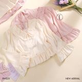  PM3231 - Pyjama dài lụa satin mềm cổ bèo đính nơ 