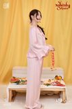 PM3231 - Pyjama dài lụa satin mềm cổ bèo đính nơ 
