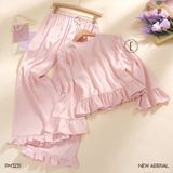  PM3231 - Pyjama dài lụa satin mềm cổ bèo đính nơ 