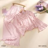  PM3231 - Pyjama dài lụa satin mềm cổ bèo đính nơ 