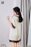  Poem PM3893 - Bộ pyjama lụa satin chấm bi phối ren 