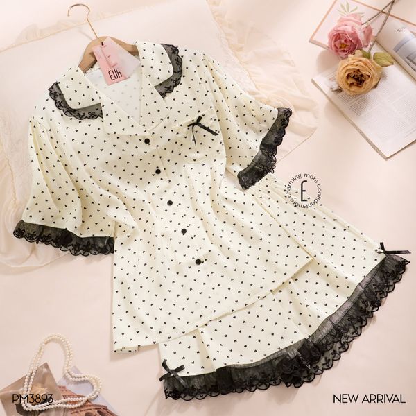  Bộ pyjama ngắn lụa bi đen PM3893 