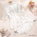  Pyjama lụa ngắn nơ đen PM3895 