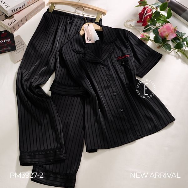  BỘ PYJAMA LỤA TAY NGẮN QUẦN DÀI KẺ SỌC CHÌM PM3927-2 