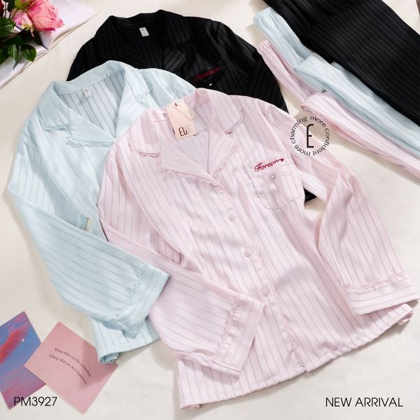  Linear Pyjama - Bộ lụa viền ren nơ túi PM3927 