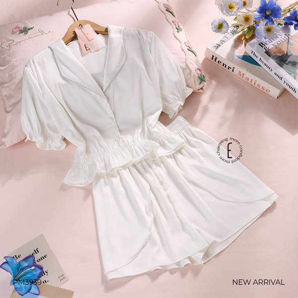  Idyll PM3939 | Bộ pyjama ngắn croptop lụa satin trơn mềm 