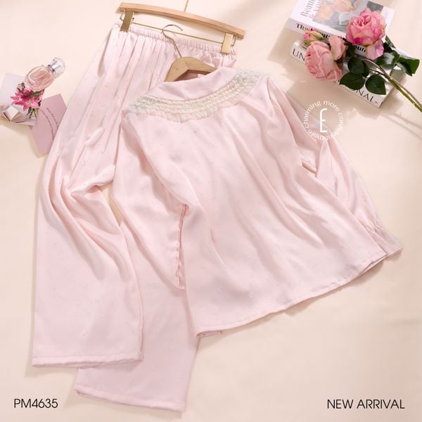  Pyjama dài lụa phối ren mềm PM4635 