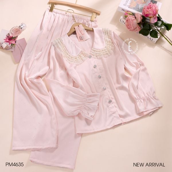  Pyjama dài lụa phối ren mềm PM4635 