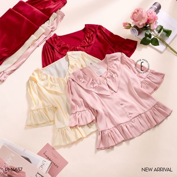  Pyjama lụa quần dài tay ngắn PM4637 